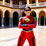 Home 6 레이디버그의 미래 전망 - Ladybug in Spain**
"Ladybug, fully clothed in her signature superhero suit, standing in front of th...