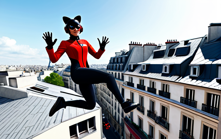 레이디버그의 미래 전망 - Ladybug in Spain**

"Ladybug, fully clothed in her signature superhero suit, standing in front of th...