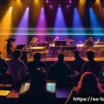 Home 15 레이디버그 주제곡 작곡가 - A dynamic, vibrant concert scene featuring a diverse group of musicians on stage blending electronic...