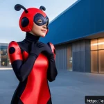 Home 14 레이디버그 코스프레 의상 - A detailed cosplay scene featuring a young adult woman dressed as Ladybug from the animated series, ...