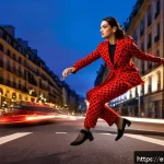 Home 19 레이디버그와 다른 히어로 비교 - A dynamic, vibrant scene of Ladybug swinging through a modern European cityscape at dusk, her iconic...